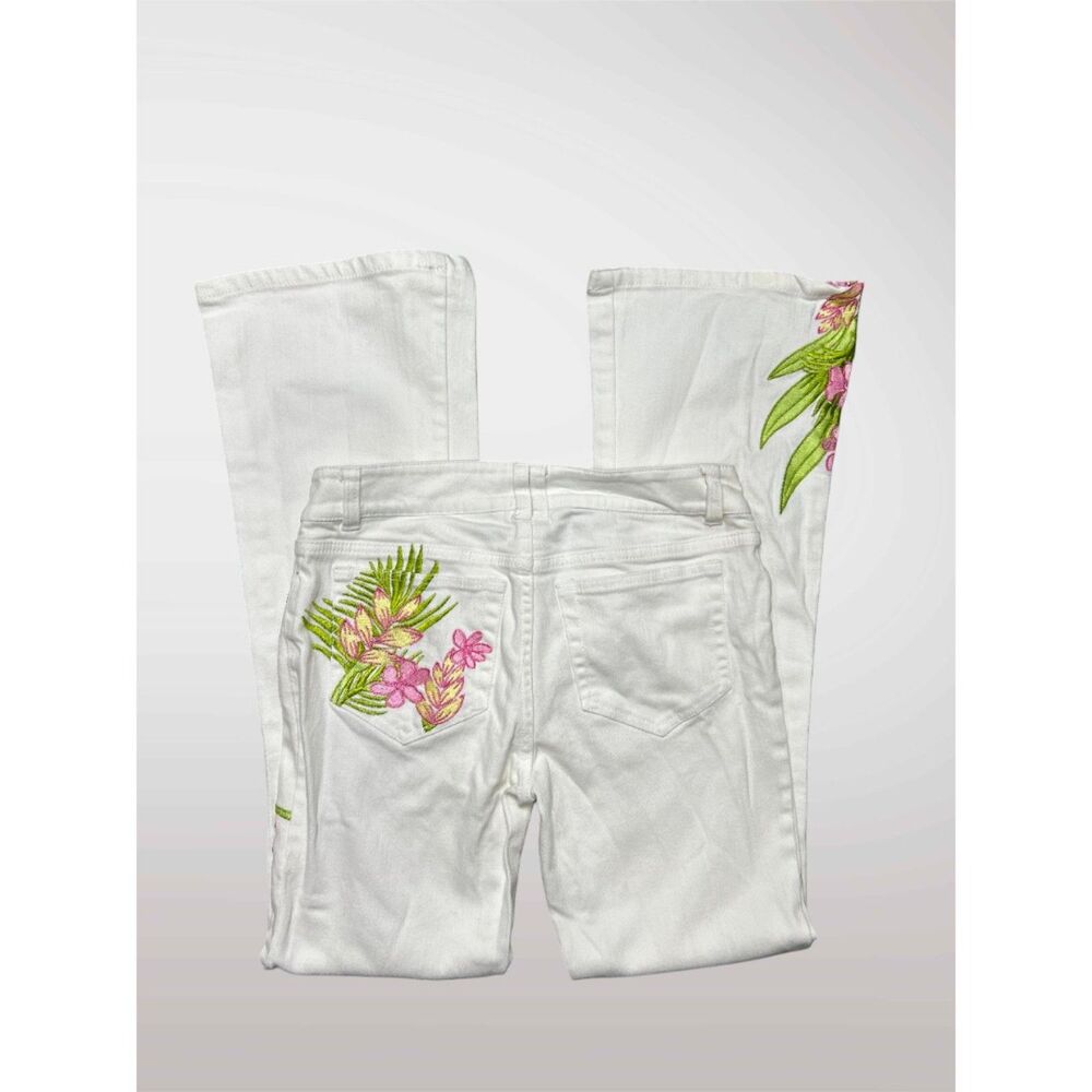 Lilly Pulitzer White Tropical Embroidered Bootcut Jeans Women's Size 0